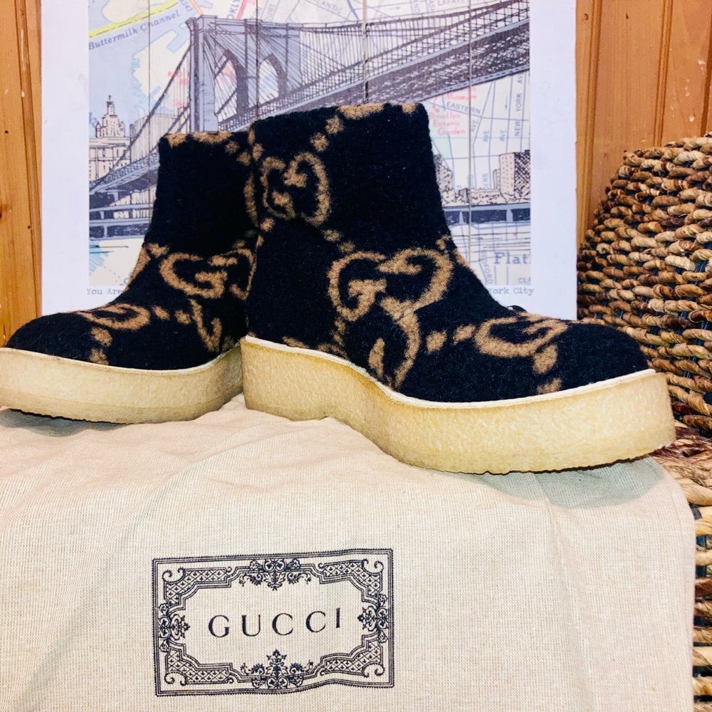 NWT Gucci Hooper GG Wool & leather Booties - Picture 12 of 13